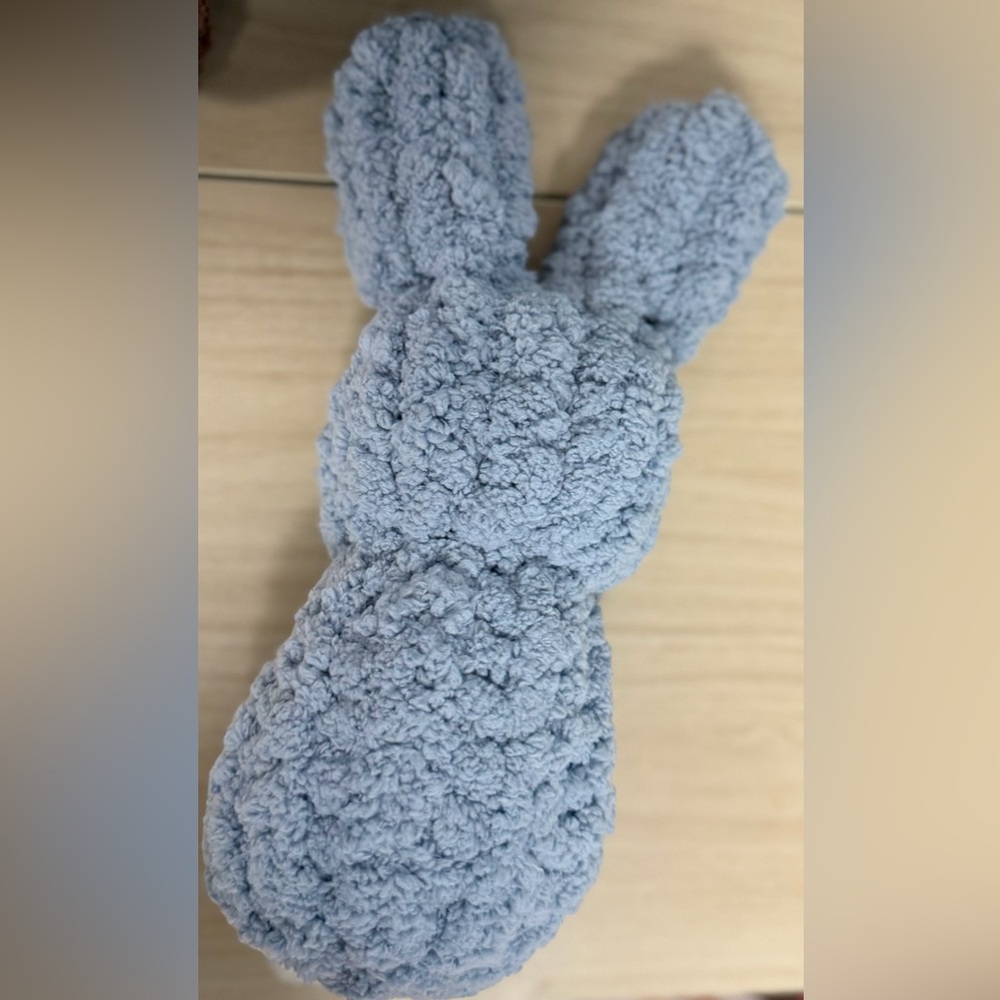 Handmade Hand Crafted Knit Blue Gray Bunny Easter Gift